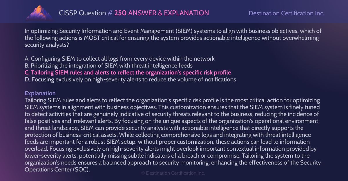 destcert's tweet photo. #CISSP Question #250 Answer and Explanation

Here is the answer and an analysis of how to reach the correct answer. If you want to see more content like this, do let us know!

#WeeklyCISSPChallenge #CyberSecurity #CISSPpractice #practicequestions #CISSP https://t.co/hulKT5mV6X