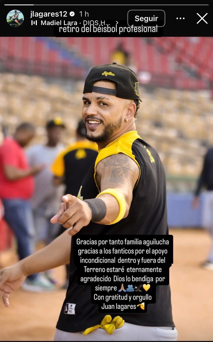 Marovasquezrd's tweet photo. El capitán del equipo #AguilasCibaeñas Juan Lagares ha anunciado en su cuenta de Instagram que se retira del béisbol profesional 😳😔😱 https://t.co/S3JzhxNQEw