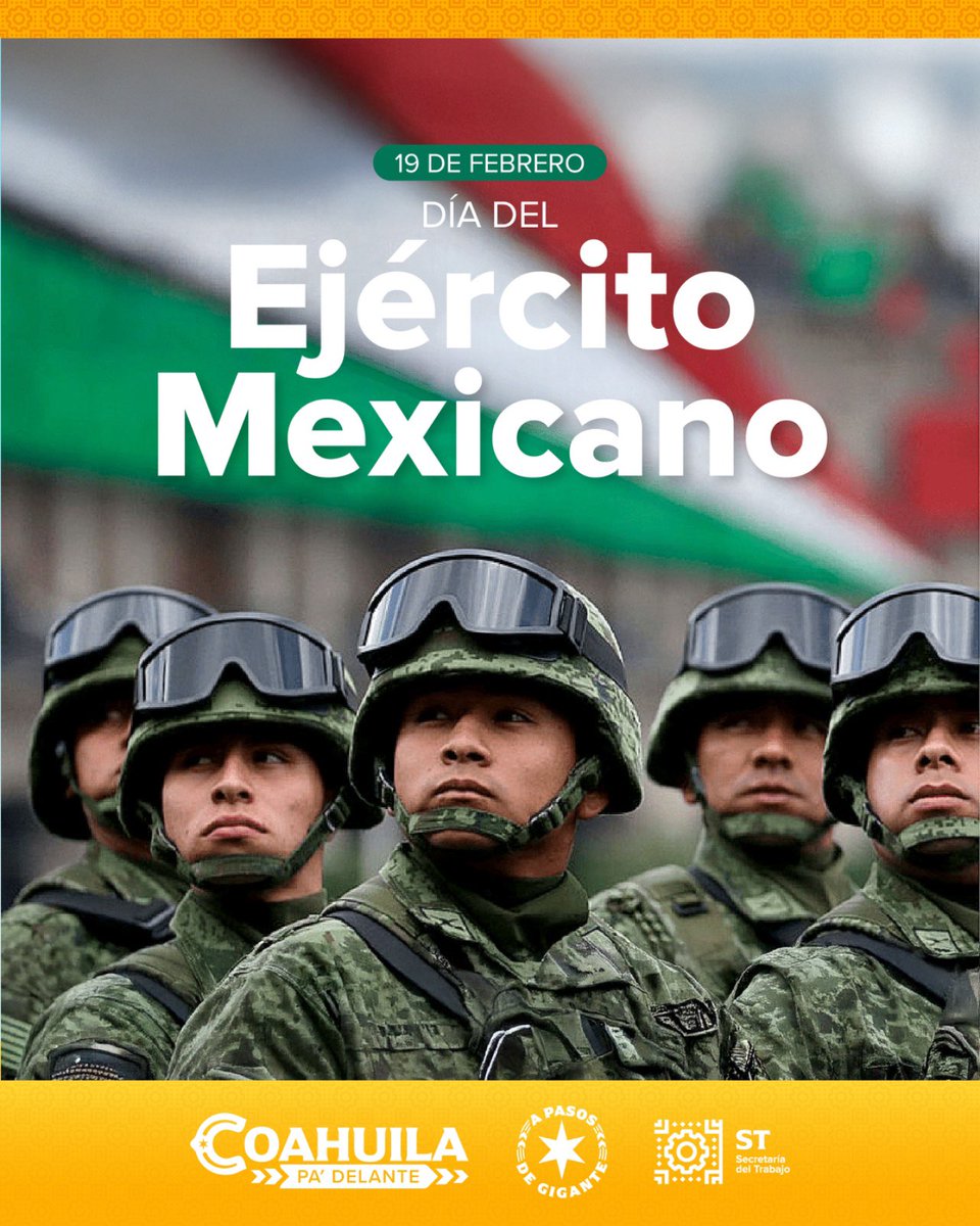 Conmemoramos el Día del Ejército Mexicano y reconocemos el trabajo de mujeres y hombres que visten el uniforme con orgullo.
Valoramos su disciplina, lealtad a la patria y espíritu de servicio que ayudan a construir el Coahuila seguro que hoy tenemos. #CoahuilaPaDelante