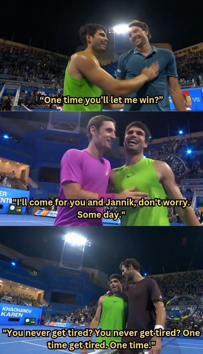 TheTennisLetter's tweet image. Carlos Alcaraz's last 3 opponents to him at the net

😂😂😂😂😂😂