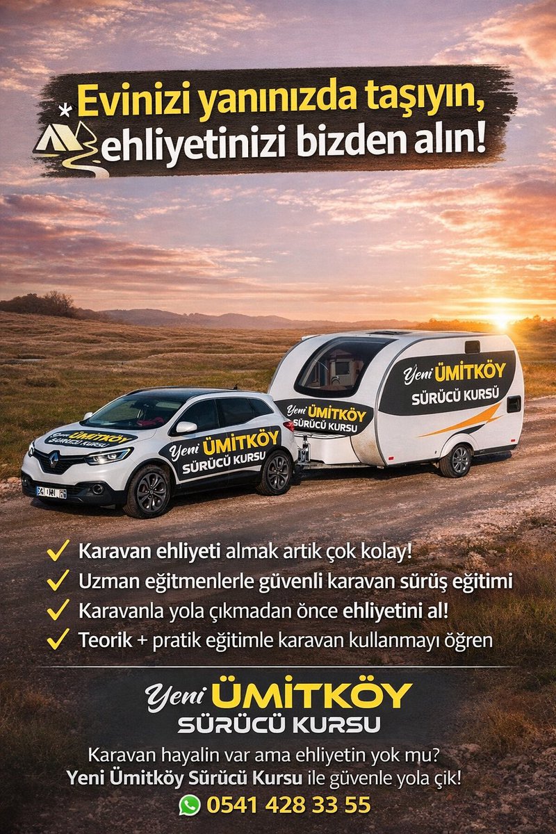 Evinizi yanınızda taşıyın

Özgürlüğe bir imza kaldı!

Karavan ehliyeti almak Yeni Ümitköy’de artık çok kolay!
.
#ehliyet #sürücülursu #bekaravanehliyeti #kamp #karavankampı
