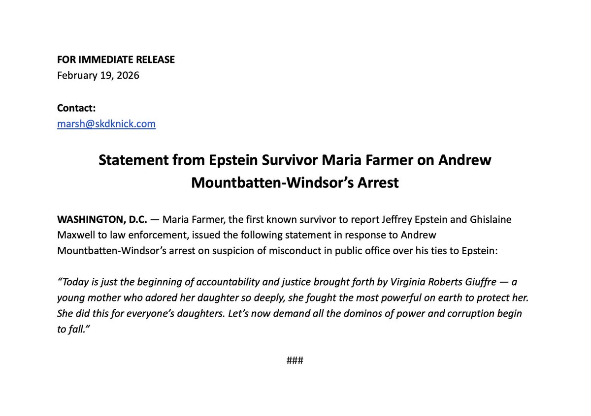AaronParnas's tweet photo. NEW: Maria Farmer reacts to Andrew's arrest. https://t.co/Ycnb2Huh48