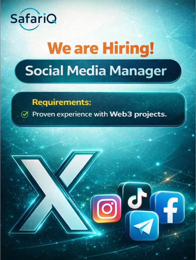 We are Hiring!
Social Media Manager.

Should be Web3 Projects Experienced
To Apply:

Joint the Discord below 👇
Open a Ticket 🎟️
Apply with your portfolio or resume. 
discord.gg/A8qDuUT8q