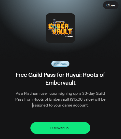 AOB_Guild's tweet photo. Ruyui's: Roots of Embervault Perks just went live on the Abstract Portal ✳️

Abstract Users with tiers above Gold each get a Guild pass that reflects their time on Abstract! 

Gold --> 7 Day Guild Pass ($5 value)
Platinum --> 30 Day Guild Pass ($15 value)
Diamond --> 60 Day Guild Pass ($30 value)
Obsidian --> 90 Day Guild Pass ($60 value)