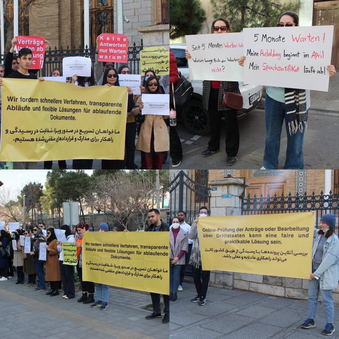 Katy_Matyy's tweet photo. Wir, Visumantragsteller für Deutschland, protestierten am 19. Februar vor der Deutschen Botschaft in Teheran.
Wir fordern transparente Termine und mehr Klarheit im Visaverfahren.
Viele warten seit Monaten – wichtige Unterlagen laufen ab.

@GermanyDiplo

#DeutschlandVisum https://t.co/zxxJ0qzMuo