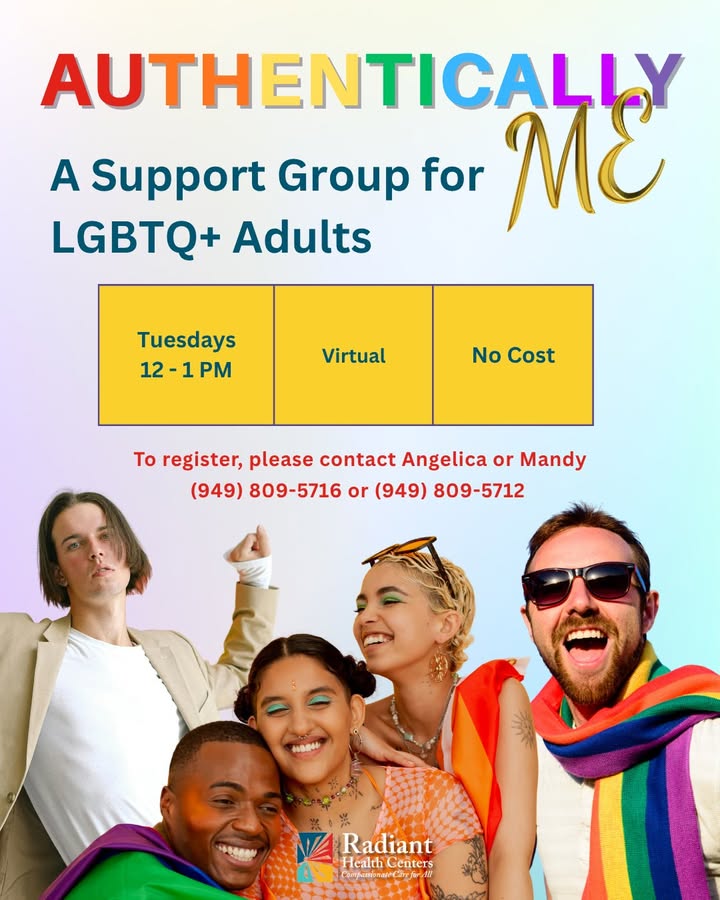 🌈 Join Authentically Me — a virtual support group for LGBTQ+ adults!
🗓 Tuesdays | ⏰ 12–1 PM
Be yourself, find support, and connect with others who share your journey. 💬
To register, contact Angelica (949) 809-5716 or Mandy (949) 809-5712.
#LGBTQSupport #RadiantHealthCenters