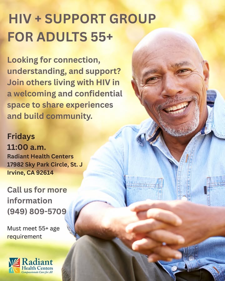 Join others 55+ living with HIV in a welcoming, confidential space to share &amp; build community.
🗓 Fridays | ⏰ 11 AM
📍 Radiant Health Centers, Irvine
📞 (949) 809-5709
#HIVSupport #LGBTQCommunity #RadiantHealthCenters