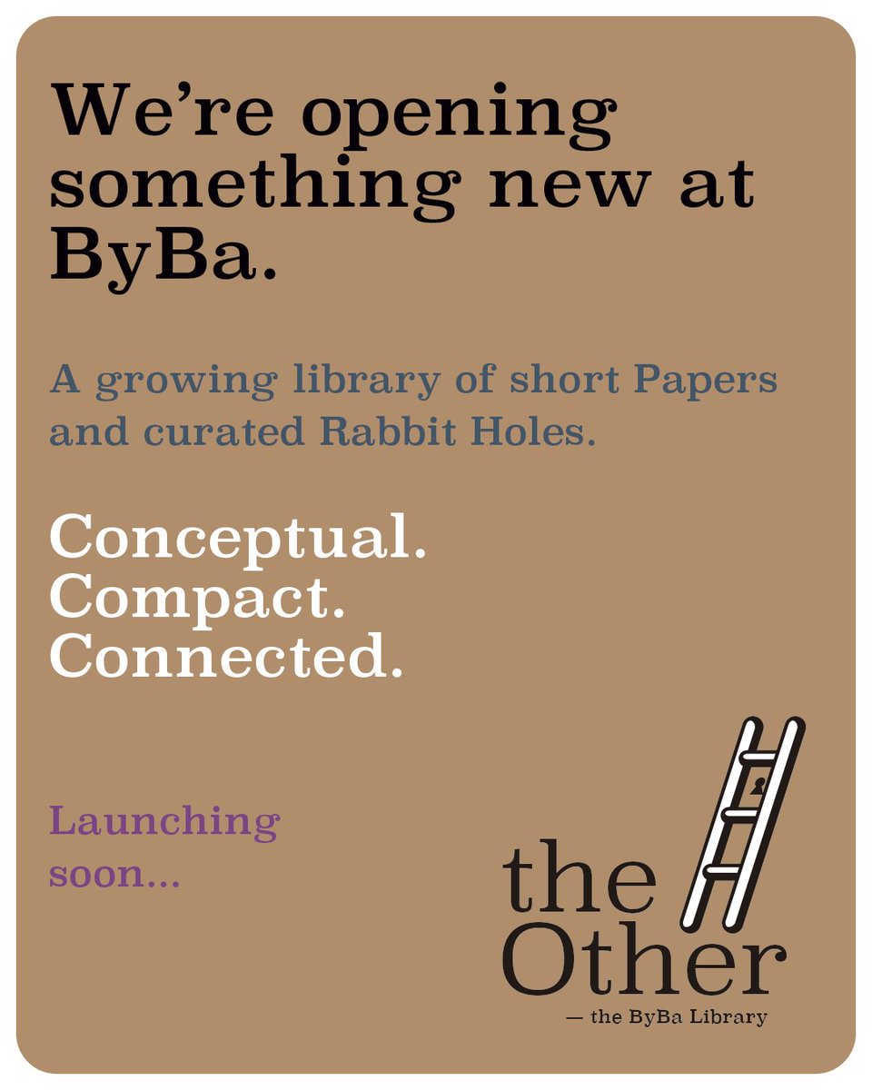We’re opening something new at ByBa.

A growing library of short Papers
and curated Rabbit Holes.

Conceptual.
Compact.
Connected.

The Other — the ByBa Library

Launching soon.