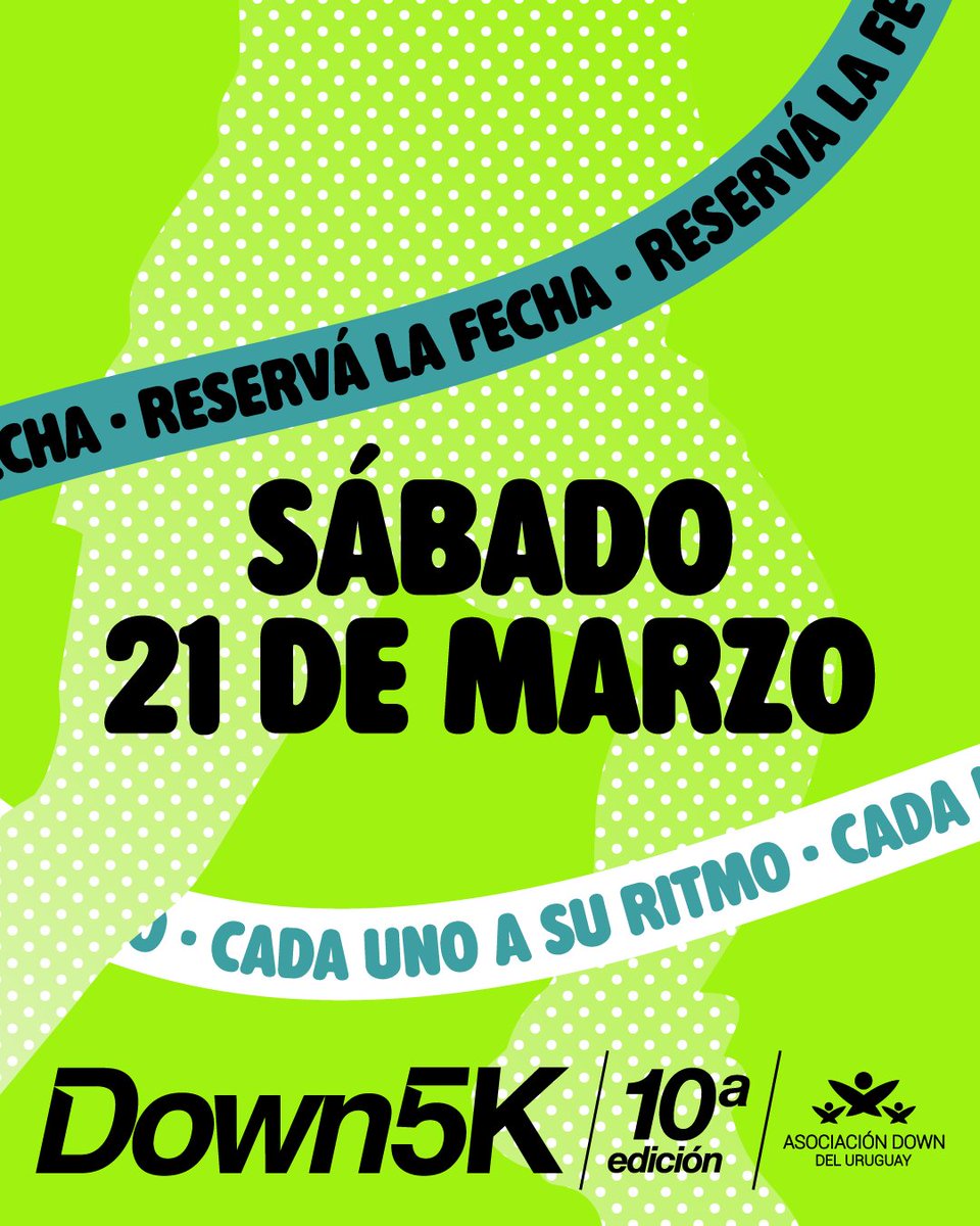 AsocDownUY's tweet photo. ¡No podemos pedir una fecha mejor! Está confirmado, la 10ma edición de la Down5K es el sábado 21 de marzo, Día Mundial del Síndrome de Down.
#Down5K #CadaUnoASuRitmo #10maEdición https://t.co/VAhxbpnEAT