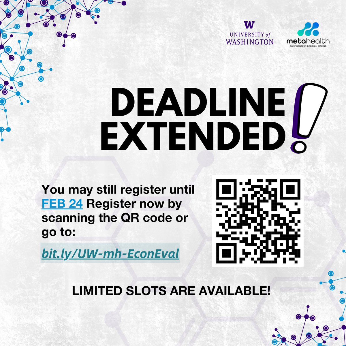 metaHealthPH's tweet photo. ⏳ Registration Extended!

Enroll in the Economic Evaluation in Global Health course by University of Washington until Feb 24.

Gain career-defining skills! Visit our profile/pinned post to join. Questions? DM us or email christelle.alconera@metahealth.net. https://t.co/Bd77FeyhTf