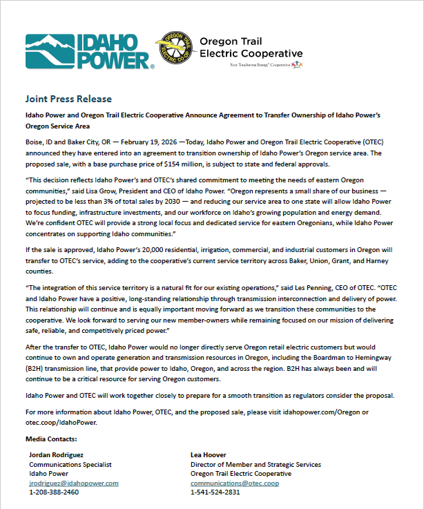 Oregon Trail Electric Cooperative (OTEC) tweet media