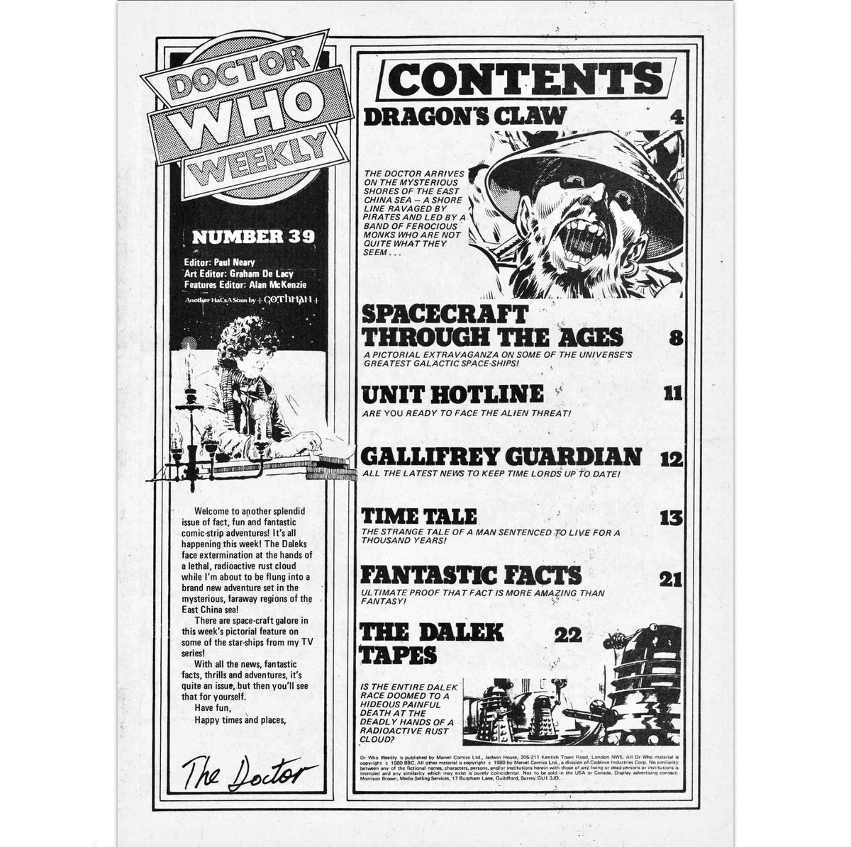 Issue 39 of #MarvelComics #DoctorWhoWeekly (now #DoctorWhoMagazine) was published 3rd July #1980 with a cover date of 10th July and cost 12p. #DWM is still going strong and a digital or print subscription delivers a new issue to your iPad or letterbox every four weeks.