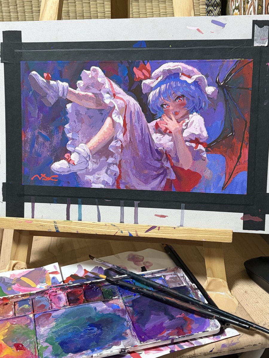 misawazarigani's tweet photo. アクリル絵の具でレミリア描いたよ！
#東方Project #アナログ絵 #レミリア・スカーレット https://t.co/z8fuUOfNxc