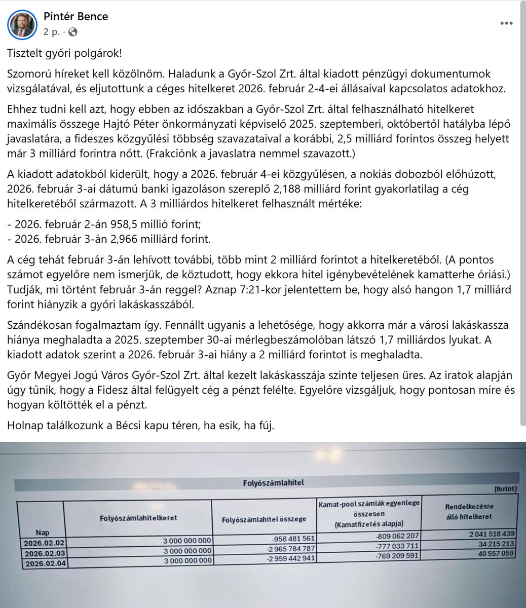 csorike1520's tweet photo. Pintér Bence közleménye. Gyakorlatilag 3 milliárd hiányzik, a fidesz kirabolta a várost. https://t.co/y8OezqqKVR