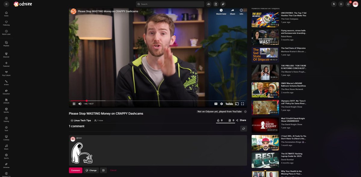 OdyseeTeam's tweet image. BEING ABLE TO WATCH ANY YOUTUBE VIDEO ON ODYSEE IS COMING

This is a game changer for everyone that's fed up with YT.  Note: it doesn't take away from a creator's earning on YT.