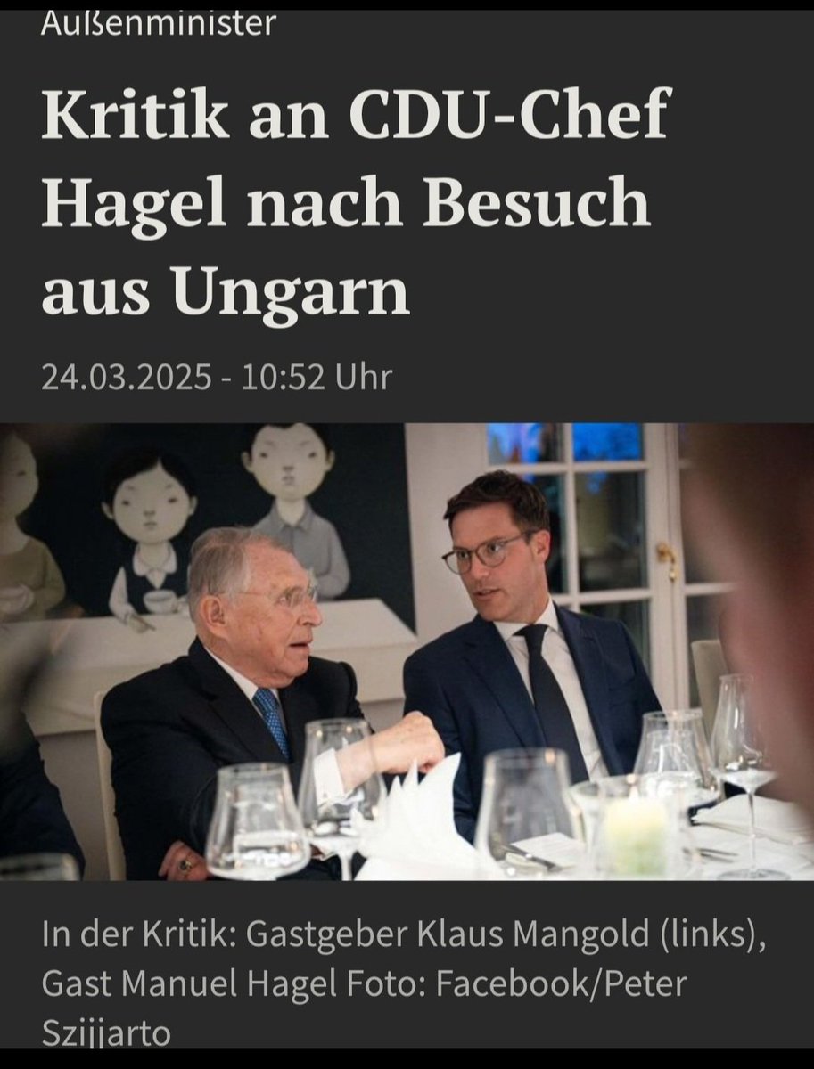 <a href="/CDU/">CDU Deutschlands</a> <a href="/HagelManuel/">Manuel Hagel</a> #ManuelHagel trifft sich mit #Mangold ehemals Honorarkonsul der Russischen Föderation, gilt als eine der einflussreichsten Persönlichkeiten in den Hinterzimmern der ungarischen Politik.