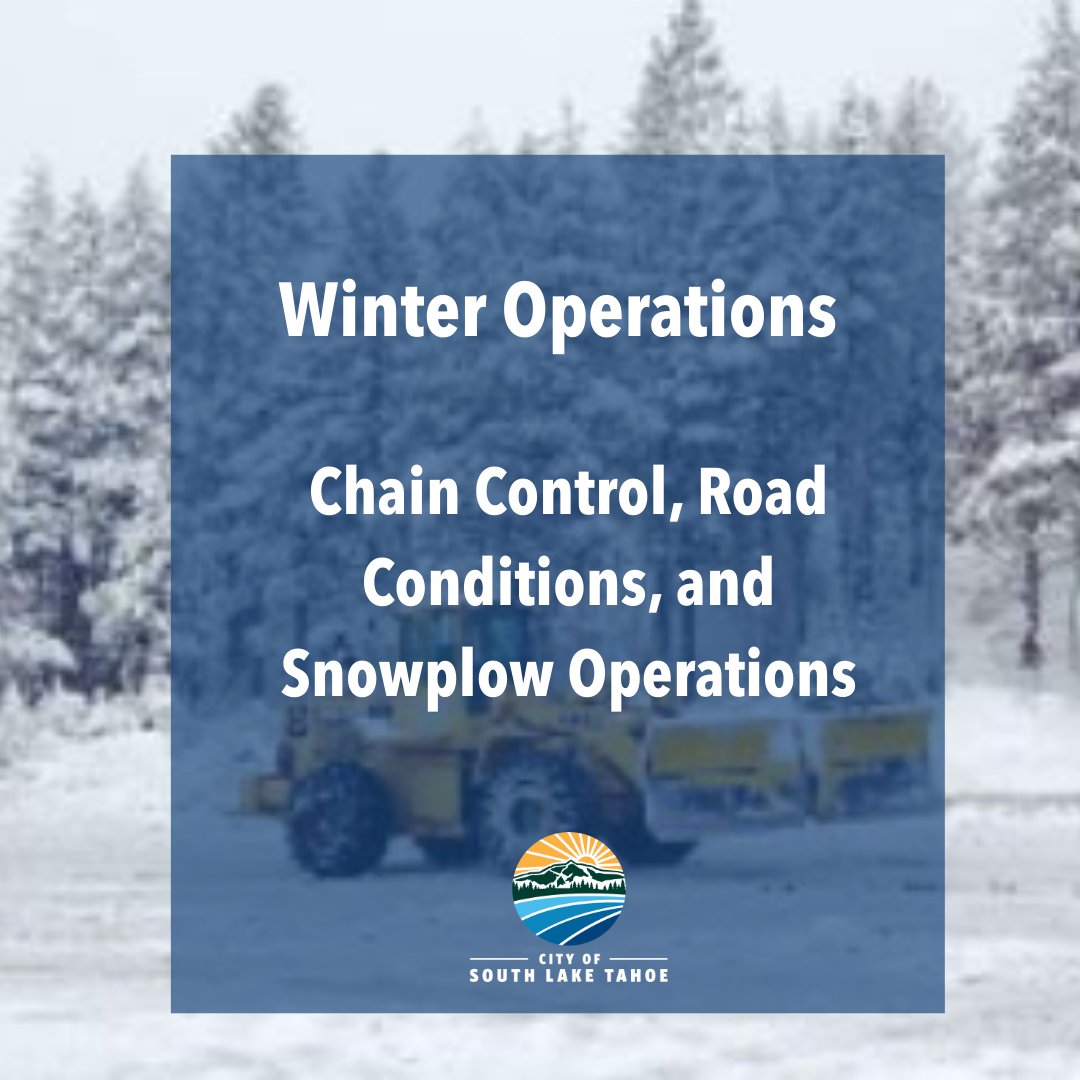 cityofslt's tweet photo. ⛓️ Chain Controls, 🚧 Road Closures, and 🚜 Snowplow Operations for Thursday, February 19

⛓️Chain Control
Chain controls are in effect on all roads in and out of the Lake Tahoe Basin (subject to change):
• US 50 
• Hwy 89 (Luther Pass)
• Hwy 88 (Pickets Junction)
• Hwy 89 (Tahoe City)
• Hwy 267 (Kings Beach to Northstar)
• SR 207 (Kingsbury Grade)
• SR 28 (Spooner Summit)
•  Heavenly Valley Neighborhood

🚧 Road Closures
 ⚠️ Please remember to adhere to all road closures for your safety.
• Heavenly Neighborhood (Keller Rd., Needle Peak Rd.)
🚫 No parking on Keller Rd.
•  Northbound Highway 89 (Emerald Bay)

🚜 City Snowplow Operations
Crews continue to work around the clock to clear roads. Snowplow operations are currently in effect in all neighborhoods (all 8 plow zones). 
📍 Track plow status here:
👉 https://t.co/yviJ1tZK4i

Before you head out, be sure to check current road conditions. Conditions can change quickly, so plan ahead and travel safely ❄️🚙
🌐 NV Roads: https://t.co/nAEpb6PNvk
🌐 CA Roads: https://t.co/rxka3AtAhG

Remember to take it slow and give snowplow operators the right of way.❄️