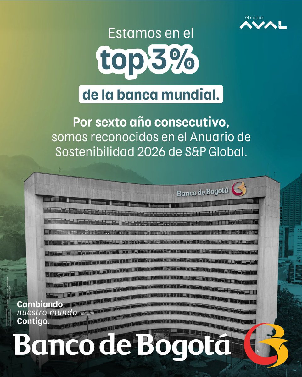 BancodeBogota's tweet photo. Logramos subir 10 puntos en nuestra calificación global de sostenibilidad. Con 88/100, nos posicionamos por encima del 97% de los 632 bancos evaluados globalmente por su desempeño ambiental, social y de gobernanza🏦. https://t.co/CBYQZ74QAQ