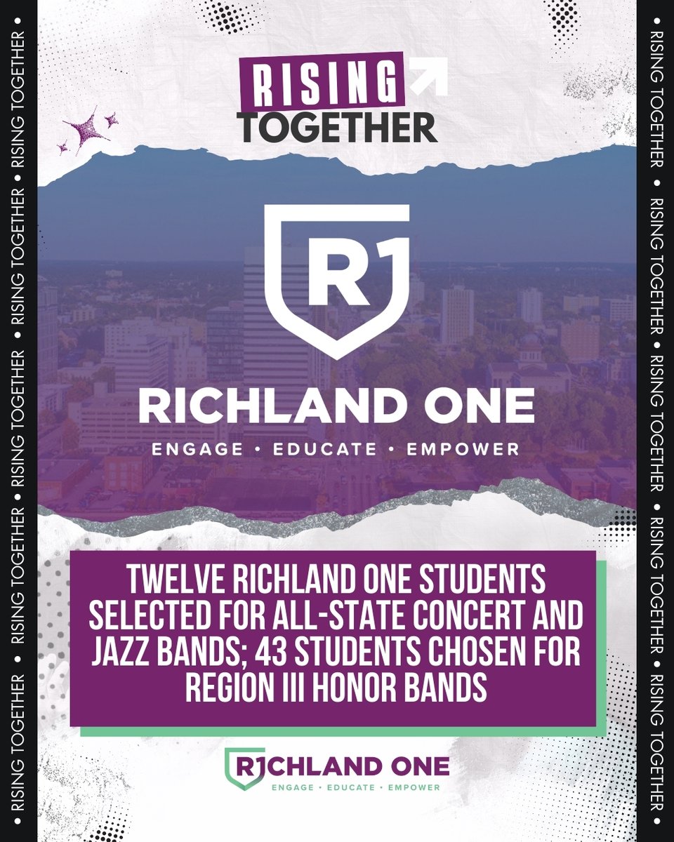 RichlandOne's tweet photo. 🎺🎶 Congratulations to our 12 Richland One students selected for the 2026 All-State Concert and Jazz Bands! 🌟

In addition, 43 students were selected for the association’s Region III Honor Bands. #RisingTogether

Read more: https://t.co/imudSPp1Jv https://t.co/csVFZ3HIQF
