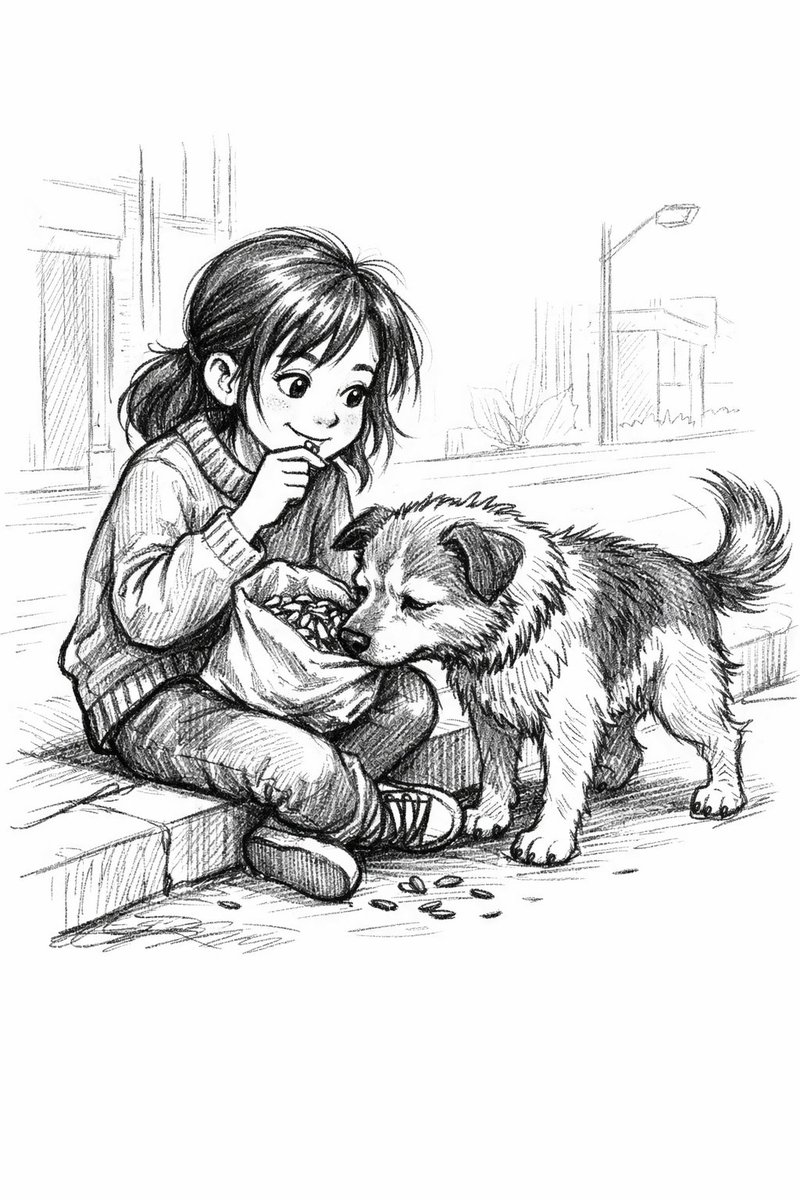 𝗔𝗰𝗶𝗹 𝘀𝗲𝗿𝘃𝗶𝘀𝗲 𝗯𝗶𝗿 𝗮𝗶𝗹𝗲 𝗴𝗲𝗹𝗱𝗶: 𝗔𝗻𝗻𝗲, 𝗯𝗮𝗯𝗮 𝘃𝗲 𝗶𝗸𝗶 𝗰̧𝗼𝗰𝘂𝗸.
Yaklaşık oniki yaşlarında olan kız çocuğunun elindeki çekirdek poşetine, sokakta oynarken bir köpek sokulmuş, koklamış ve uzaklaşmış. Çocuk çekirdeğin tamamını bitirememiş ve eve