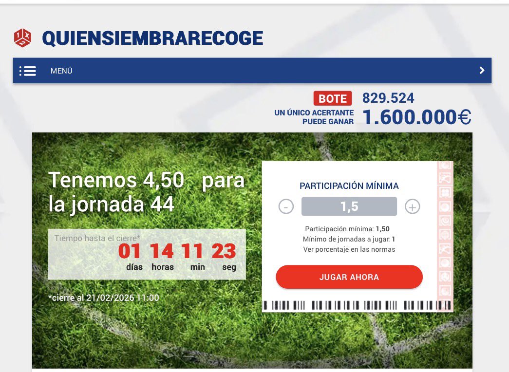 Buenas noches 🔥🔥

Abierta la jornada 44, que nos viene con bote 💰💰

Cerraremos el sábado a las 11:00 horas. 

eduardolosilla.es/quiniela/dnp1x…