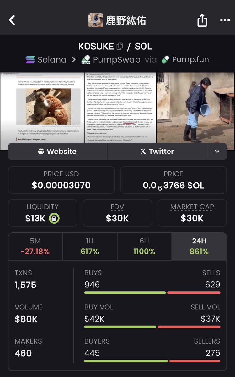 Shoutout to the ones who wallet track me lol I saw many of you get a free 12x on this call..😼

$KOSUKE deserves higher imo considering how $ORANMAMI performed today 

XEmAEcrriY4MAa9ykzgzwdnpkqQBKrZ1yYF8z7ypump