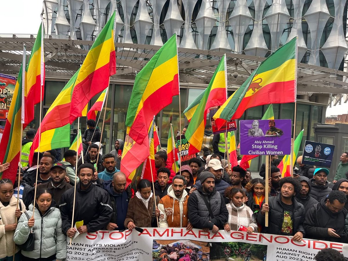 qana_meror's tweet image. Amhara demonstration in London against the ethno-fascist PP government of Ethiopia.
#AmharaVoices #StandForJustice #StopAmharaGenocide