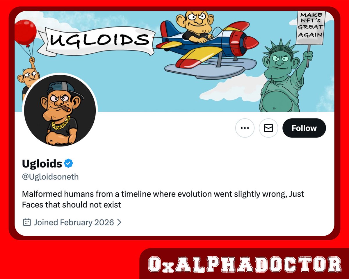 0xAlphaDoctor's tweet image. 🚨 Very Early Free mint Alpha.

𒀸 @Ugloidsoneth  
      Freemint ⊹ 4444 ⊹ ETH

Like + RT + Drop wallet for WL chance.