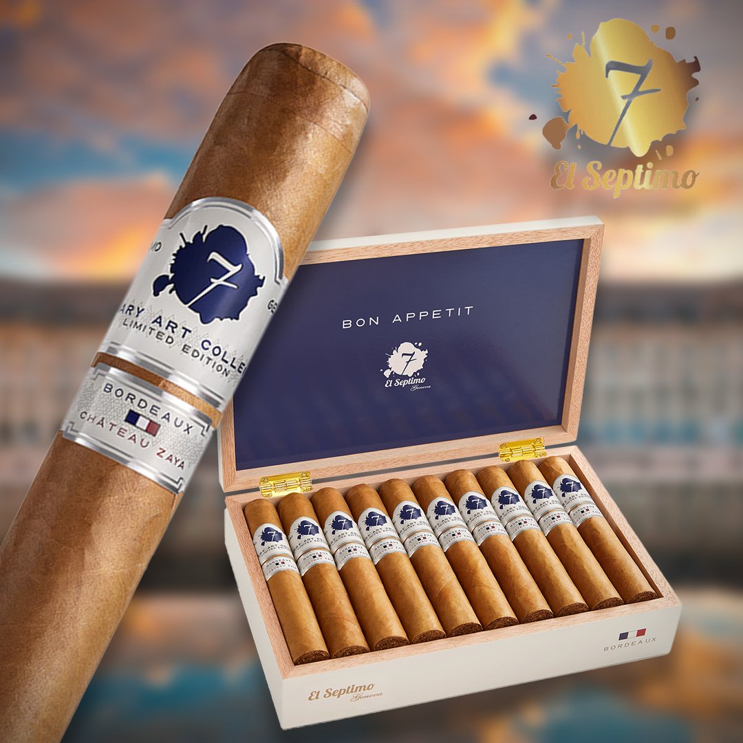 JSchwartzCigar's tweet photo. A Gordo where Bordeaux wine and premium tobacco flirt with each other 🍷 2/5 fillers aged in actual Bordeaux barrels deliver vinous notes and spice that playfully unfold from light to finish, creating sophisticated complexity in every draw 🔥 #ElSeptimo #CulinaryCollection https://t.co/GGaIiE8aFh