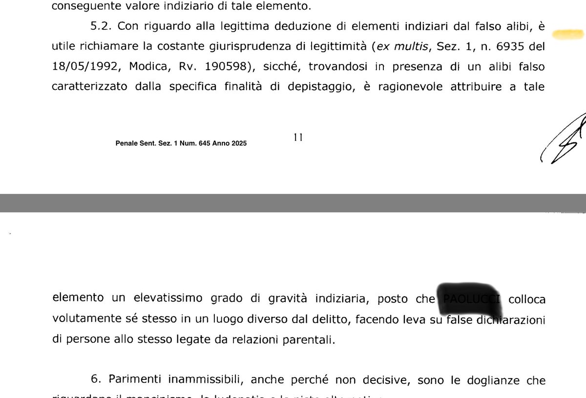 #Garlasco

 Vale la pena ricordare che secondo la giurisprudenza ormai pacifica della Corte di Cassazione (qui sotto una delle più recenti sentenze sul punto) un alibi che dovesse rivelarsi falso o comunque mendace costituisce “elemento con elevatissimo grado di gravità
