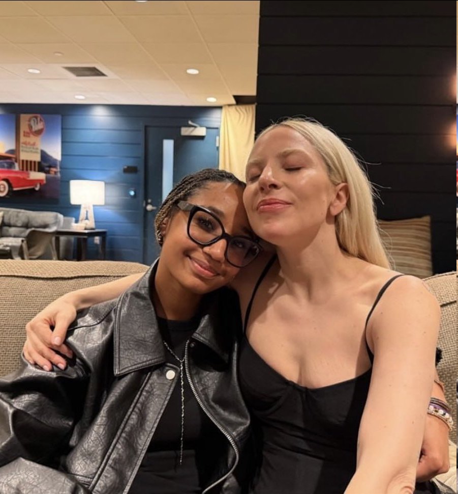 Lady Gaga with Nicole Dean, Alicia Keys’ stepdaughter, backstage at the MAYHEM Ball in Los Angeles last night.