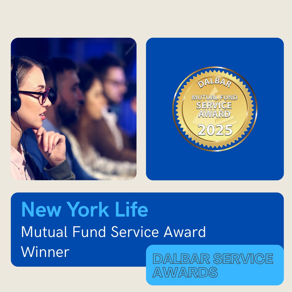 DalbarInc's tweet photo. Congratulations to @NYLInvestments for winning the 2025 DALBAR Mutual Fund Service Award, marking 25 consecutive years! 

#CustomerService #FinancialServices #MutualFunds https://t.co/BrXaeTLUmo