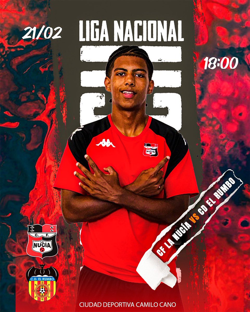 🔴🅒🅕🅛🅝🔴

🔥 Sigue la #LigaNacional‼️

🚩 🅹🆄🆅🅴🅽🅸🅻 🅰️

🆚 CD El Rumbo 
🗓 SÁBADO 
⌚️ 18:00
🏟️ <a href="/CDCamiloCano/">Ciudad Deportiva Camilo Cano La Nucía</a> 
🏆 Jornada 22 G8
📲 @academiacfln (Instagram)

#JuguemosAlRojo ♥️

#ADNucía 🧬
#LaNucíaCiudadDelDeporte
