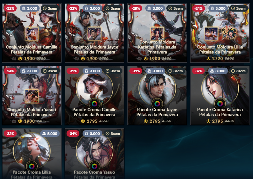 HeyShuggie's tweet image. 👀 | NOVIDADES DO PATCH 26.04 NO LIVE

⇒ Já estão disponíveis no LIVE por tempo limitado:

   ▸ Skins Pétalas da Primavera do Yasuo, Camille, Jayce, Katarina e Lillia
   ▸ Pacotes Skin + Moldura
   ▸ Ícones + Moldura separados (apenas no servidor BR)
   ▸ Aurelion Sol de