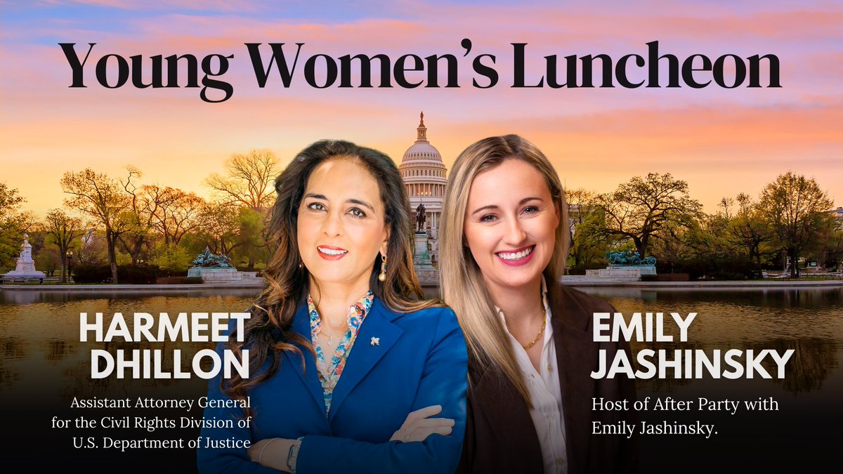 Just under a month until this event featuring a fireside chat with <a href="/HarmeetKDhillon/">Harmeet K. Dhillon</a> and <a href="/emilyjashinsky/">Emily Jashinsky</a>!!🔥

Young women will gather in Washington, D.C. to hear Emily and Harmeet's advice and practical guidance on building a principled career and a life rooted in conviction!