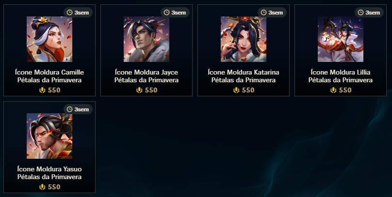 HeyShuggie's tweet image. 👀 | NOVIDADES DO PATCH 26.04 NO LIVE

⇒ Já estão disponíveis no LIVE por tempo limitado:

   ▸ Skins Pétalas da Primavera do Yasuo, Camille, Jayce, Katarina e Lillia
   ▸ Pacotes Skin + Moldura
   ▸ Ícones + Moldura separados (apenas no servidor BR)
   ▸ Aurelion Sol de