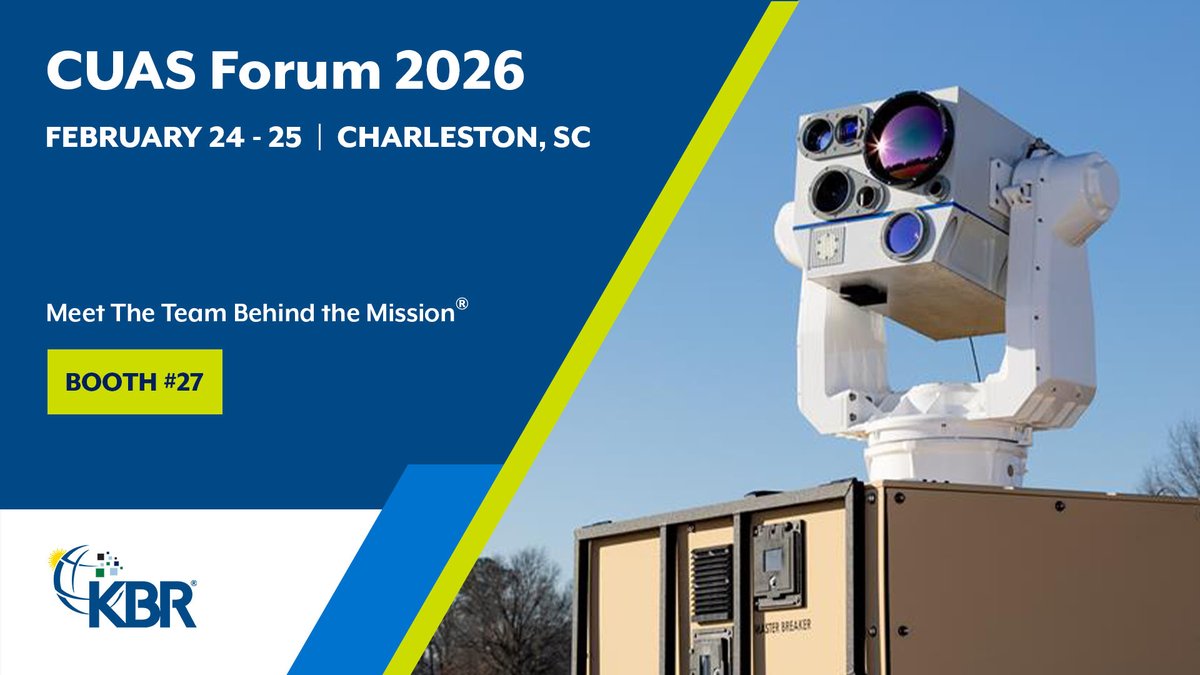 KBRincorporated's tweet photo. #KBR will be at the CUAS Forum 2026 in Charleston, SC, February 24-25. Visit us at booth 27 to find out how KBR is ensuring mission readiness, leveraging tech innovation and outpacing the nation’s threats at mission speed. Learn more » https://t.co/U0gaikiyAh
#CUASForum2026 #DefenseInnovation