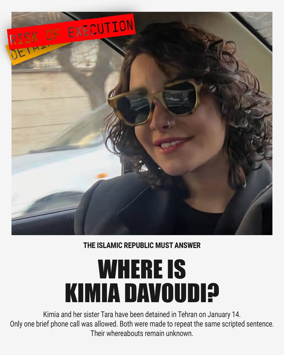 🚨 KIMIA NOW FACES EXECUTION 🚨

After weeks of near silence, her case was referred to notorious Judge Salavati. She now faces a death sentence. Say her name.

#کیمیا_داوودی  
#IranMassacre