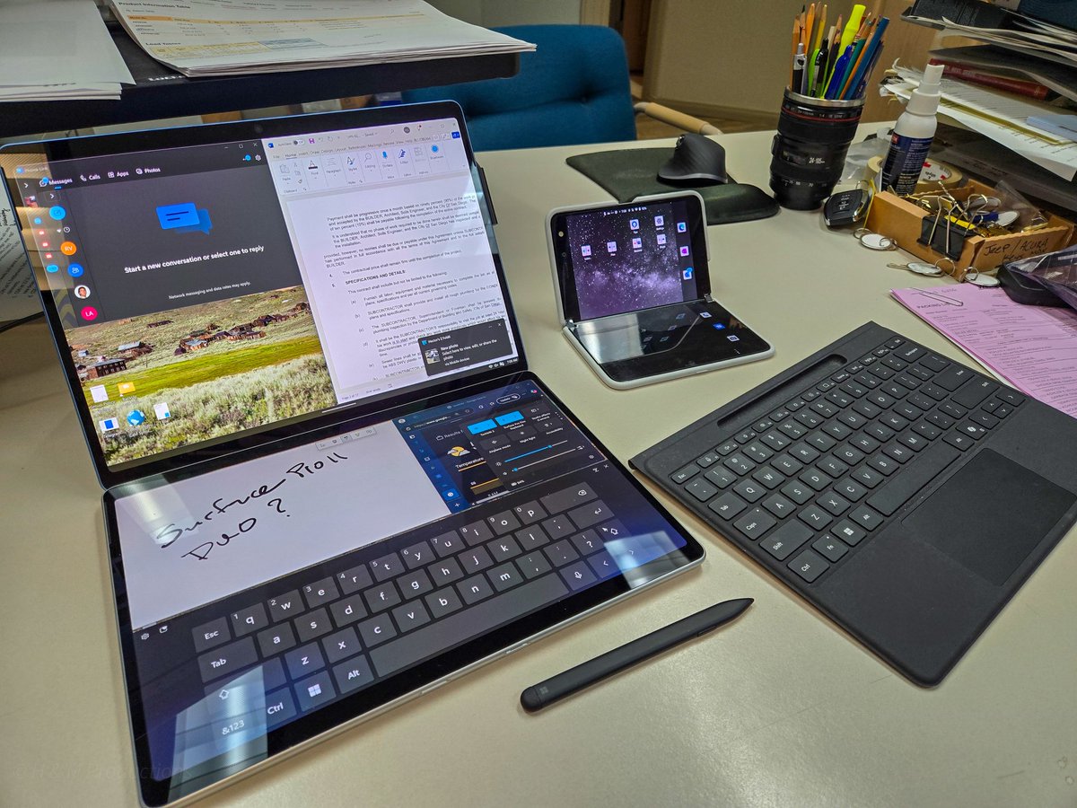 MobileHG's tweet photo. Surface Pro 11 x2 = The Ultimate Surface Duo? 👀
Portable. Powerful. Limitless. Why choose one when you can run two? Overkill… or optimized? Will this year be the year of a Surface Pro Duo? 😀 😎 @Surface @Microsoft #SurfacePro11 #Surface #Microsoft #Windows11 #TechSetup https://t.co/vKgI9hp4Ta