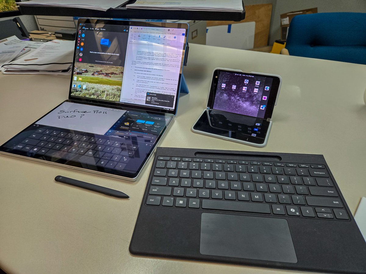 MobileHG's tweet photo. Surface Pro 11 x2 = The Ultimate Surface Duo? 👀
Portable. Powerful. Limitless. Why choose one when you can run two? Overkill… or optimized? Will this year be the year of a Surface Pro Duo? 😀 😎 @Surface @Microsoft #SurfacePro11 #Surface #Microsoft #Windows11 #TechSetup https://t.co/vKgI9hp4Ta