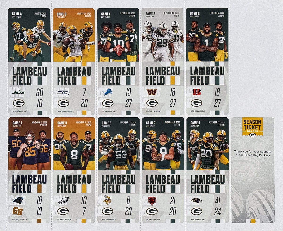 Packerville's tweet photo. The 2025 Commemorative Tickets arrived yesterday.
.
#GreenBayPackers #GreenBay #Packers #GoPackGo #NFL https://t.co/STiBzdDvVk