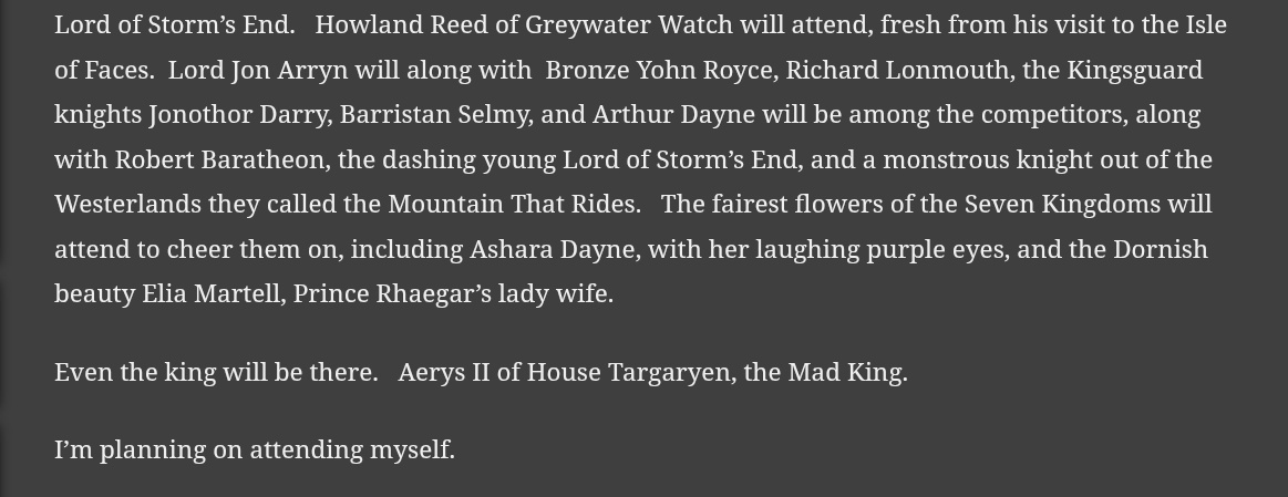 thinkerelia's tweet photo. —— grrm’s new blog post.

“the dornish beauty elia martell, prince rhaegar’s lady wife.” https://t.co/dgqUf4N9JF