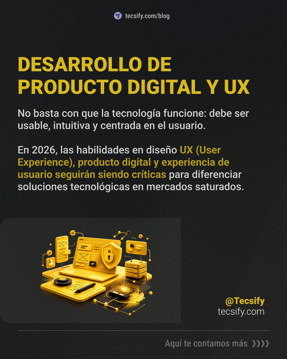tecsify's tweet photo. No basta con que la tecnología funcione: debe ser usable, intuitiva y centrada en el usuario. 

En 2026, las habilidades en diseño UX producto digital y experiencia de usuario seguirán siendo críticas para diferenciar soluciones tecnológicas en mercados saturados https://t.co/sgzxg97UIh