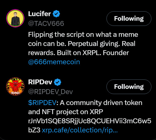 0xCHIB's tweet photo. @TACV666 @RIPDEV_Dev @cryptopunks0055
@Derick56089623
@CryptoCh4rli3
@SekarWinLagi
@xu1kaw3
@bu96ud
#666memecoin #XRPL #XRPMemeCoins #RIPDev #SpiderWebGroup https://t.co/OzBVXDi1pp
