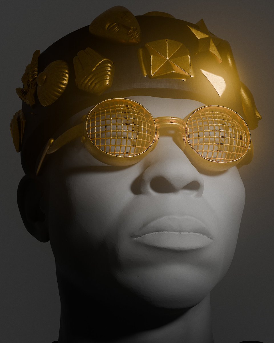 3d render of african man wearing a ceremonial cap inspired by the Akan ethnic group of 🇬🇭 and the Baule ethnic group of 🇨🇮.