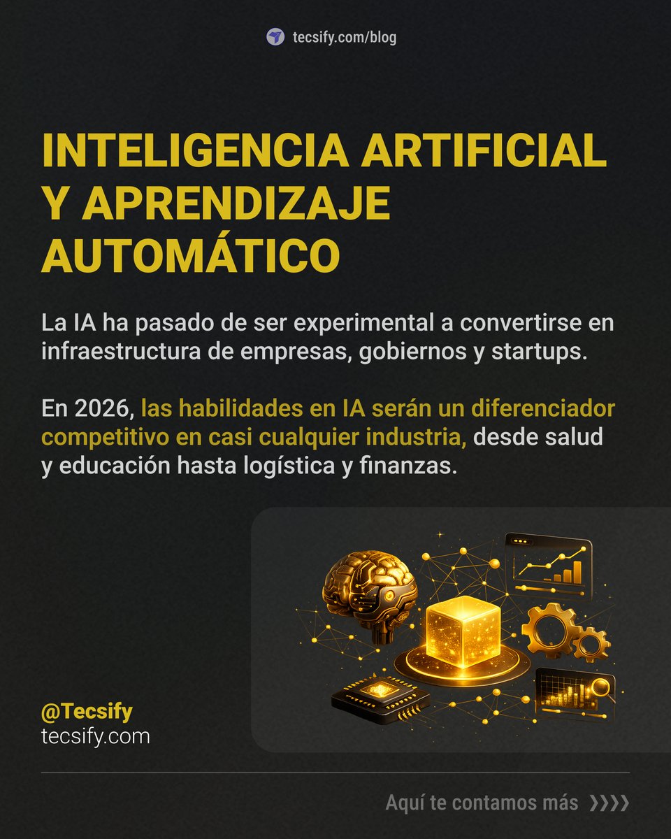 tecsify's tweet photo. La IA ha pasado de ser experimental a convertirse en infraestructura de empresas, gobiernos y startups. 

En 2026, las habilidades en IA serán un diferenciador competitivo en casi cualquier industria, desde salud y educación hasta logística y finanzas. https://t.co/TnFMIkpkjx
