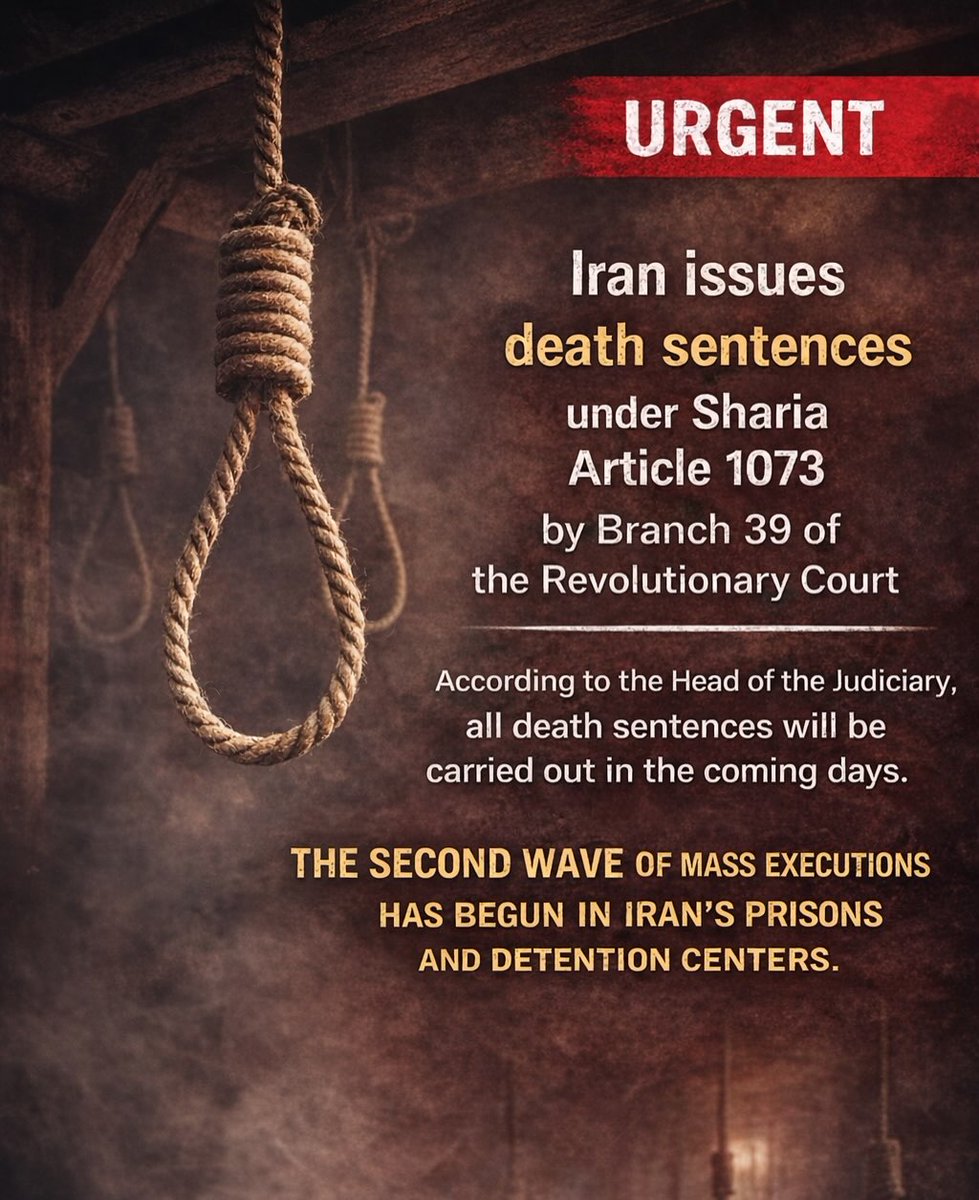 A second wave of mass executions has begun in Iran’s prisons.
#massacareiniran #SaveLives #SpeakUpForIran #AbolishDeathPenalty #JusticeForIran
<a href="/amnesty/">Amnesty International</a>
@humanrightswatch
@unhumanrights @hrw_mena <a href="/fidh_en/">FIDH</a> @peninternational
@penamerica