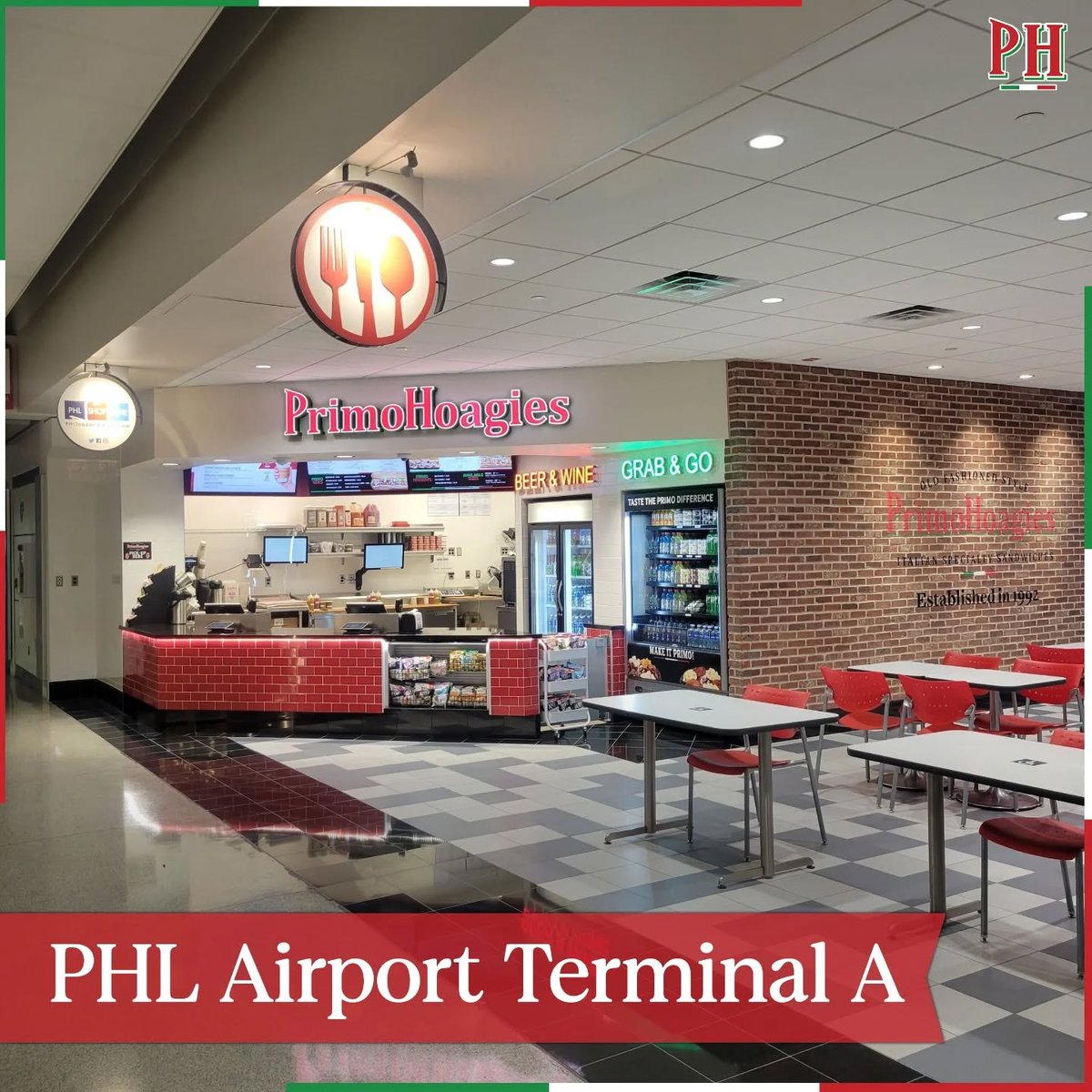 PrimoHoagies's tweet photo. Now boarding: PrimoHoagies ✈️
PrimoHoagies is now OPEN at the PHL Airport! 
Come grab your favorite hoagie before you fly or enjoy a taste of Philadelphia when you land. https://t.co/0jnb3AKR22