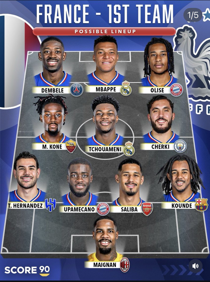 andrizek's tweet photo. Algum país tem tanto jogador que é capaz de montar 3 equipes de alto nível? A França consegue montar dois... E um terceiro de respeito. Deixo vcs à vontade pra comparar com o Brasa. Mando na sequência minhas 3 Canarinhos. https://t.co/146zyW21Ir