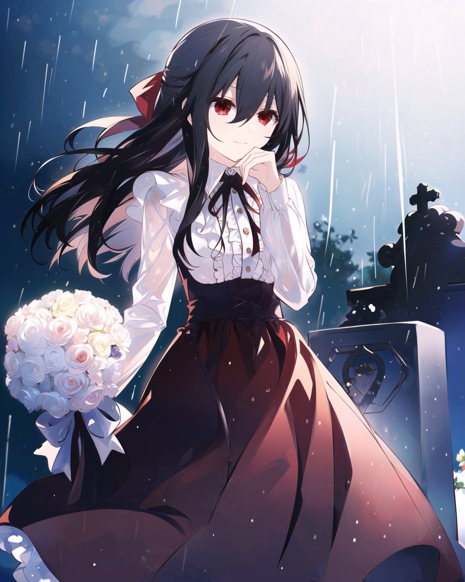 Tick-tock… even the rain remembers.
Day 356 — Kurumi
“Even in the rain… you still came.
My, how devoted you are.
Were these flowers meant for me…
or for the promise you made?” 🌹

✝ | ag2335
Pixiv Artwork ID: 116019349